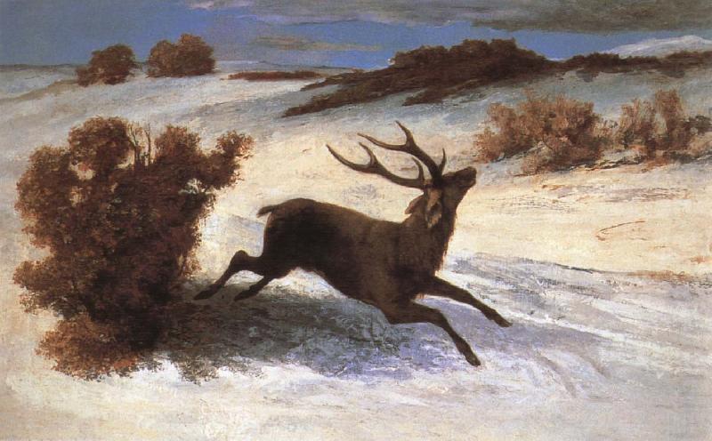 The deer running in the snow, Gustave Courbet